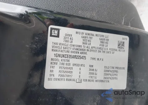 2010 Chevrolet Tahoe Ltz из США, поврежденный, VIN 1GNUKCE05AR225475